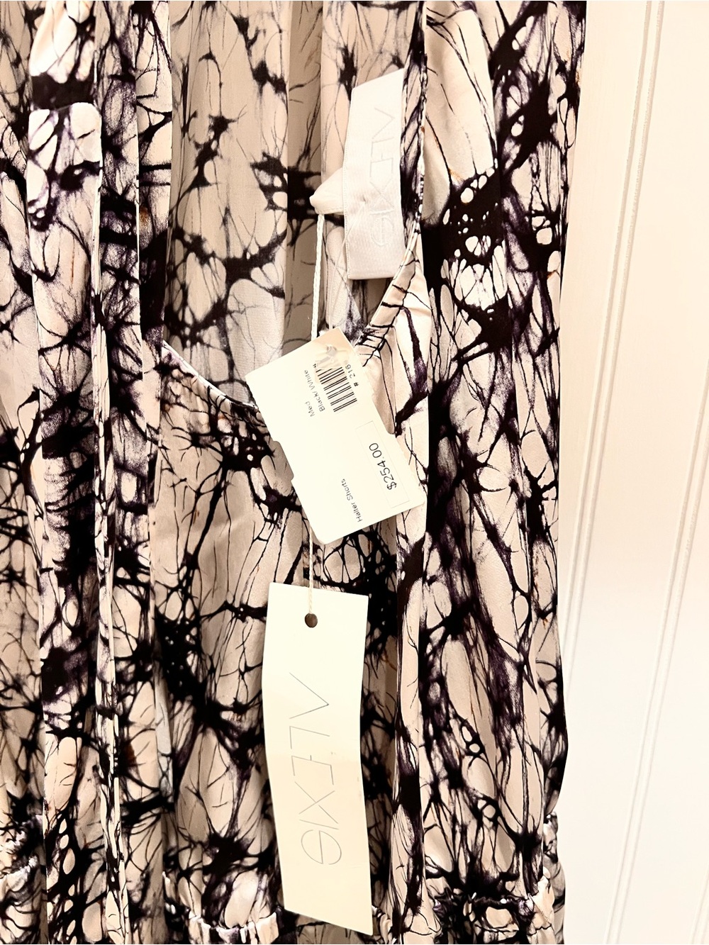 ALEXIS Cream shorts romper with Black Abstract Marble Print